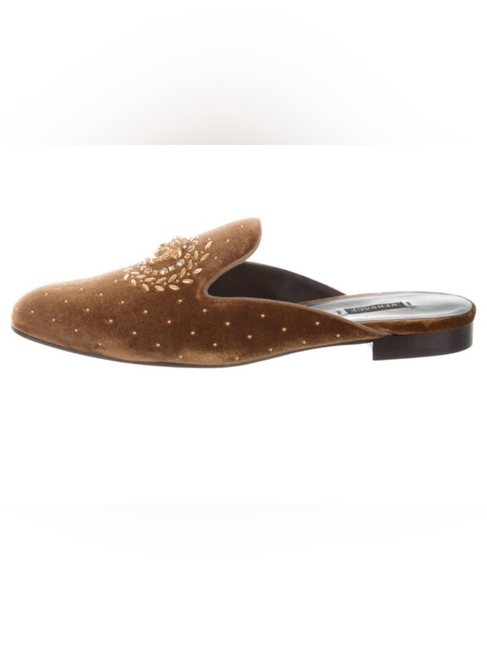 Versace Brown Velvet Embellished Slip-On Mule